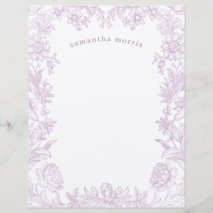 Elegant Gezeichnet Blumenlavender Writer Paper