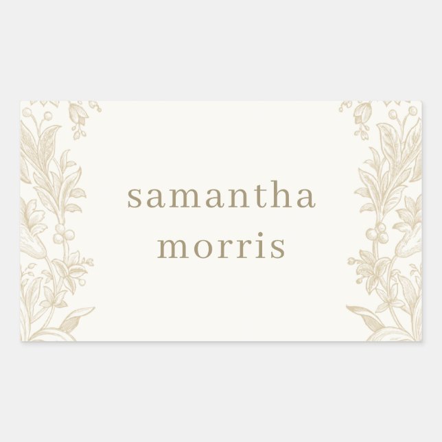 Elegant Gezeichnet floral Elfenbein Rechteckiger Aufkleber (Vorderseite)