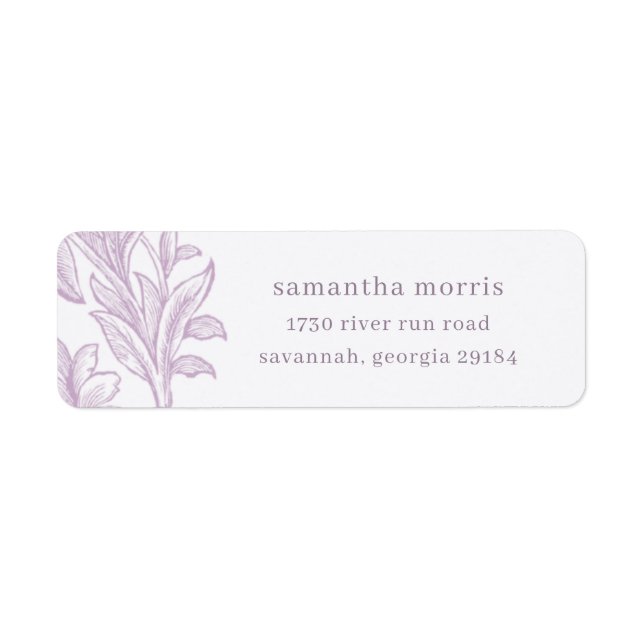 Elegant Gezeichnet Floral Lavender Rücksendeadress (Vorne)