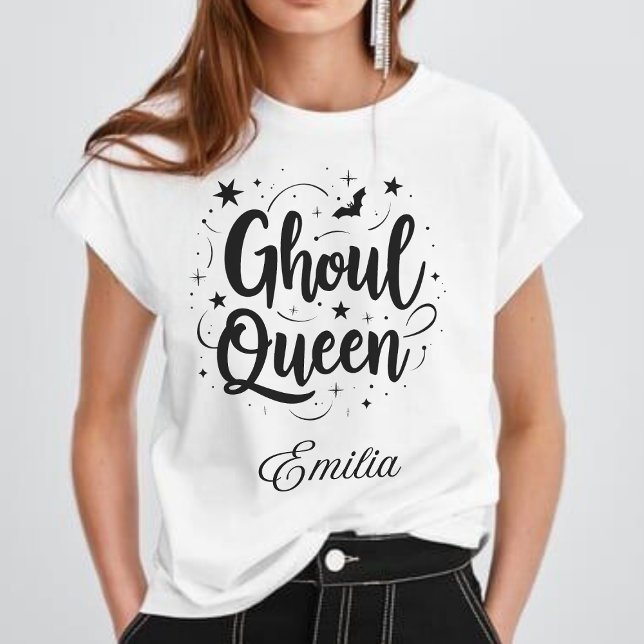 Elegant Ghoul Queen Name Halloween Kalligraphie T-Shirt (Von Creator hochgeladen)