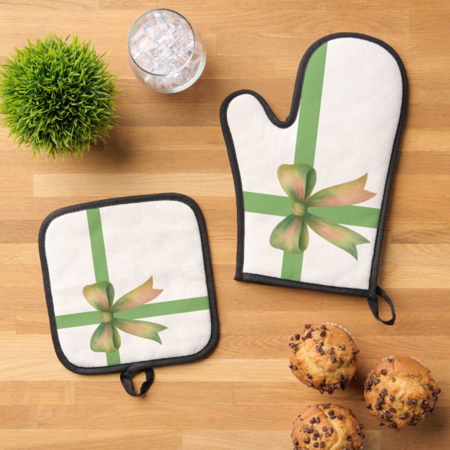 Elegant Gift Bow – Modern Christmas Design Ofenhandschuh & Topflappen-Set (Oben Unten)