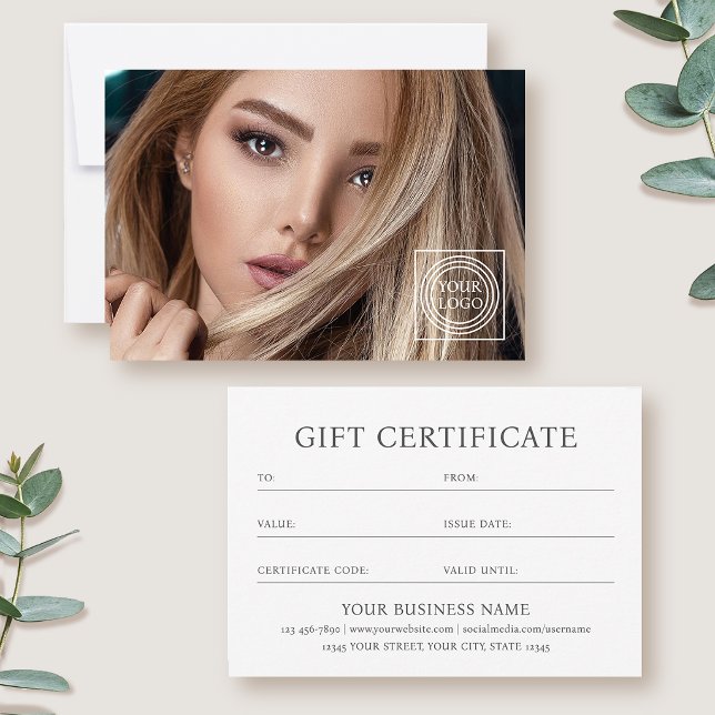 Elegant Gift Certificate Business Logo Photo Card (Von Creator hochgeladen)