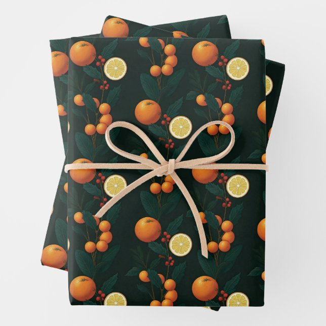 Elegant Gift Wrap w/ citrus, berries & botanicals Geschenkpapier Set (Beispiel)