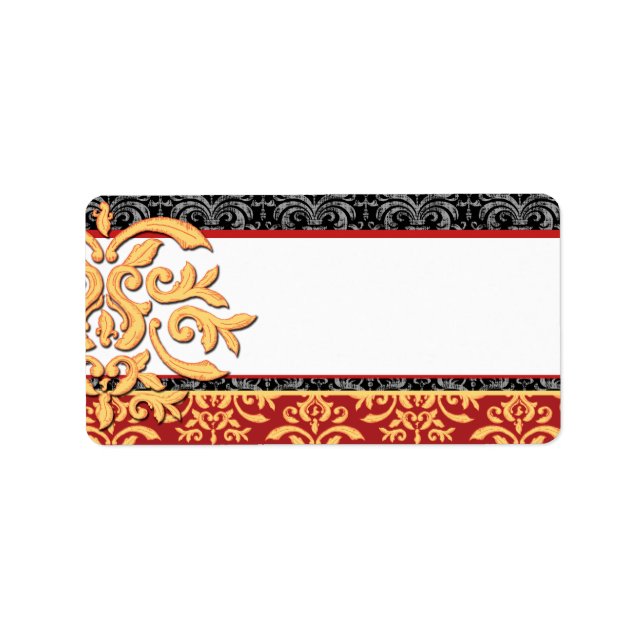 Elegant Gilded Damask Ornamental Red & Gold Adressaufkleber (Vorne)