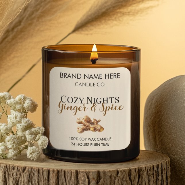 Elegant Ginger & Spice Christmas Candle Labels Quadratischer Aufkleber (Von Creator hochgeladen)