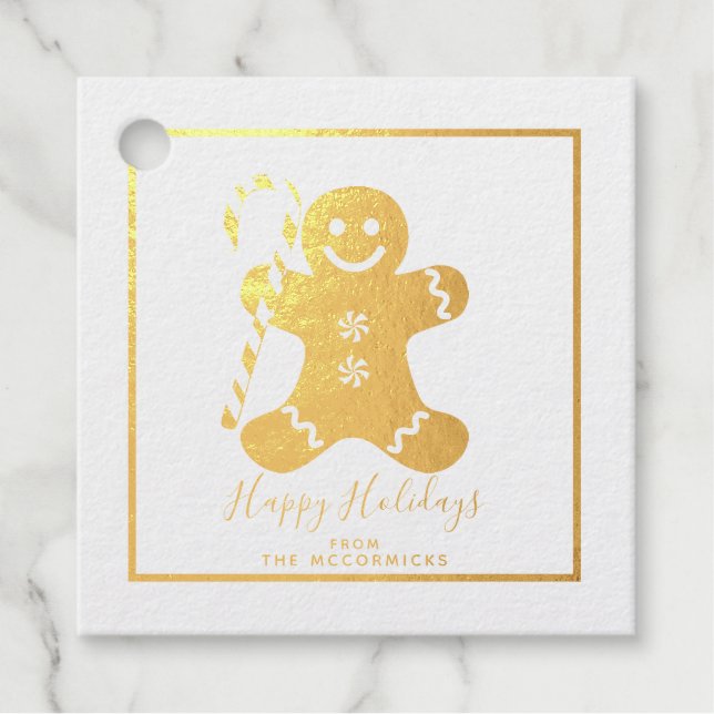 Elegant Gingerbread Man Happy Holidays Gold Geschenkanhänger (Vorderseite)
