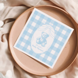 Elegant Gingham French Teddy Bear Baby Shower Serviette