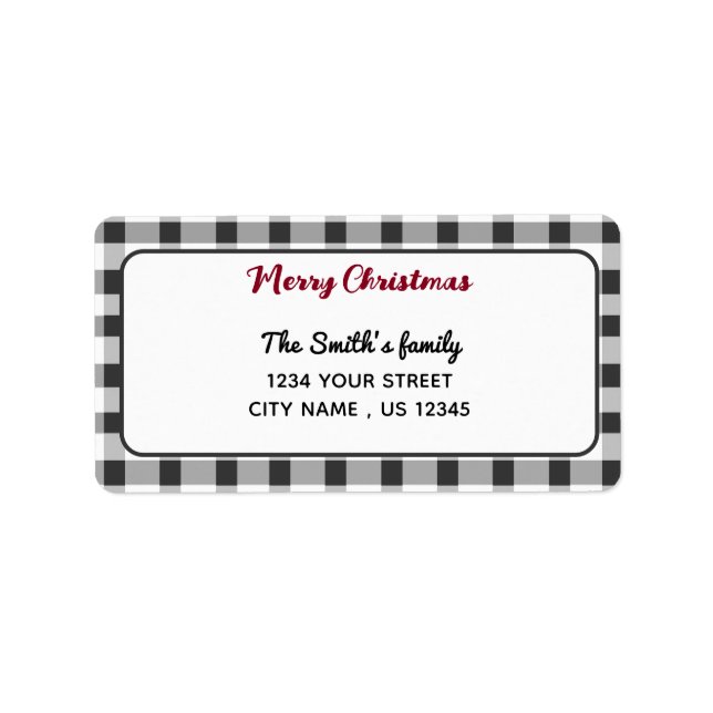 Elegant Gingham | Frohe Weihnachts-Rücksendeadress Adressaufkleber (Vorne)