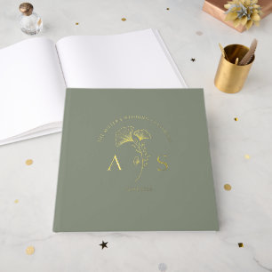 Elegant Ginkgo Blätter Sage Green Wedding Foil Gästebuch