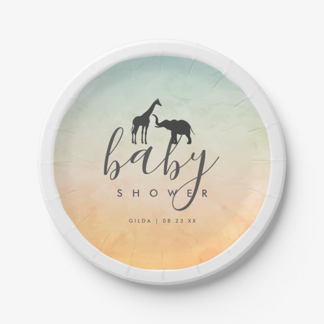 Elegant Giraffe Elephant Baby Shower Pappteller (Vorderseite)