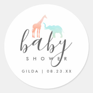 Elegant Giraffe Elephant Baby Shower Runder Aufkleber
