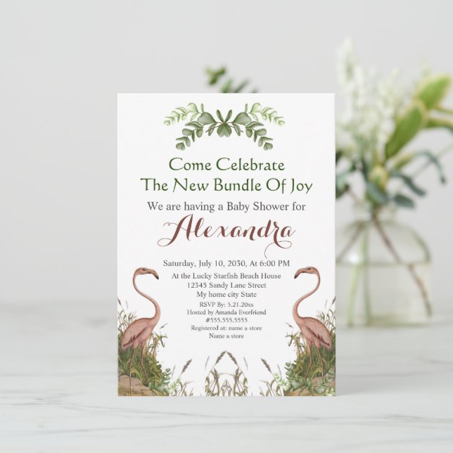 Elegant Giraffe Pink Floral Baby Shower Einladung (Stehend Vorderseite)