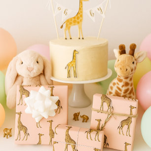 Elegant Giraffe Safari in Blush Geschenkpapier Set