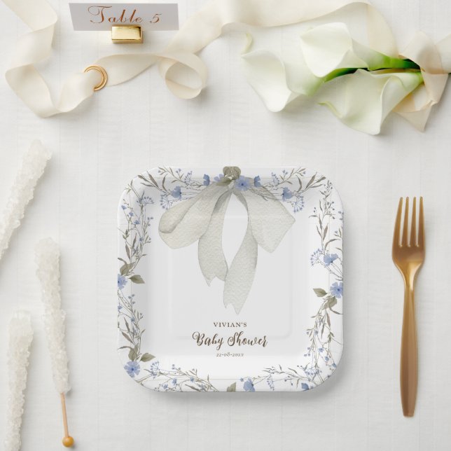Elegant Girl Coquette Bow Baby Shower Pappteller (Hochzeit)