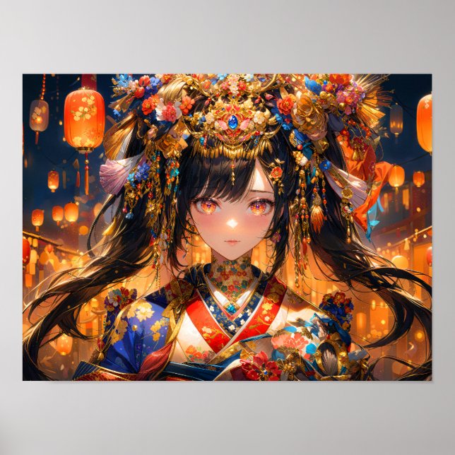 Elegant Girl Floral Headdress Poster (Vorne)