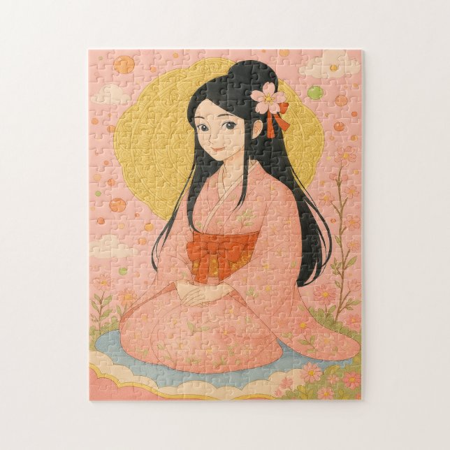 Elegant Girl in Japanisch Kimono Puzzle (Vertikal)