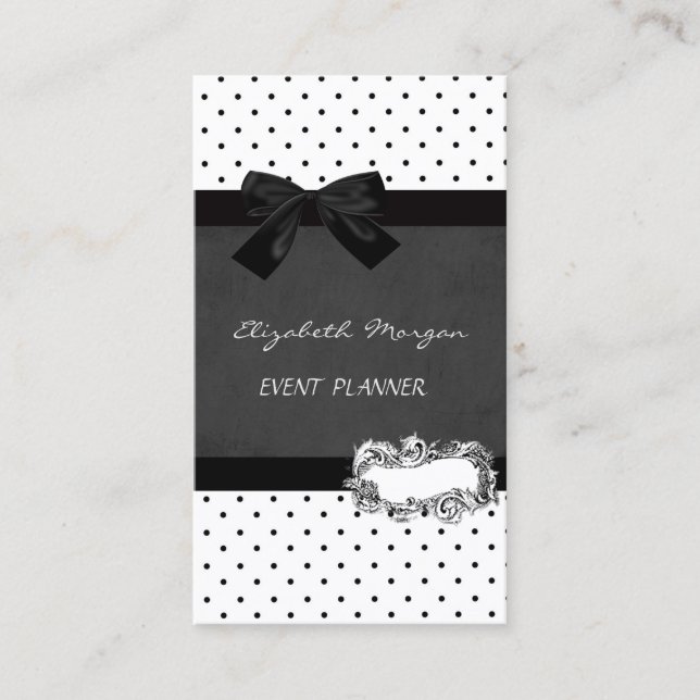 Elegant Girly Beruflich, Polka Dots, Black Bow Visitenkarte (Vorderseite)
