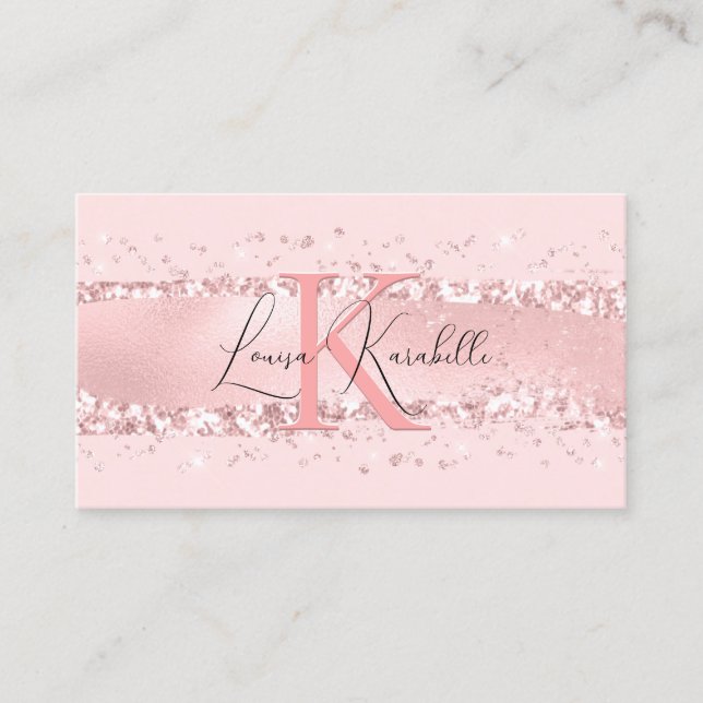 Elegant Girly Blush Pink Monogram Visitenkarte (Vorderseite)