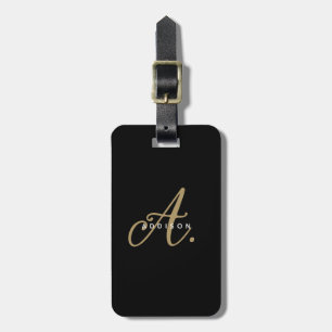 Elegant Girly Chic Black Script Monogram Gepäckanhänger