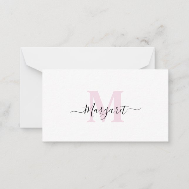 Elegant Girly Chic Blush Pink Monogram Mitteilungskarte (Vorderseite)
