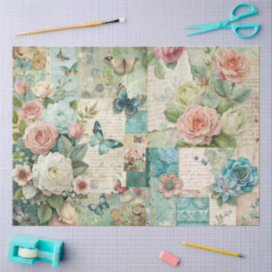 Elegant Girly Ephemera Cottagecore Floral Collage Seidenpapier