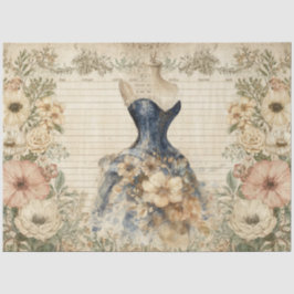 Elegant Girly Ephemera Cottagecore Floral Collage Seidenpapier