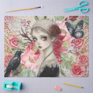 Elegant Girly Ephemera Cottagecore Floral Collage Seidenpapier