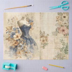 Elegant Girly Ephemera Cottagecore Floral Collage Seidenpapier
