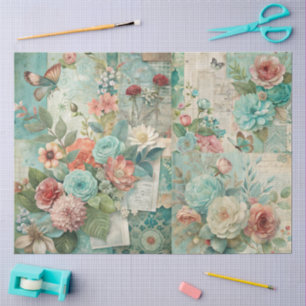 Elegant Girly Ephemera Cottagecore Floral Collage Seidenpapier
