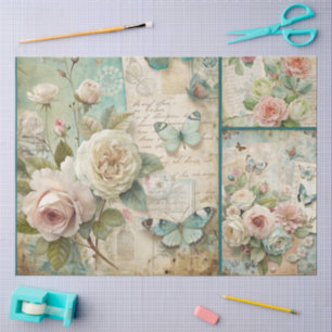 Elegant Girly Ephemera Cottagecore Floral Collage Seidenpapier