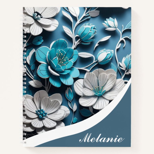 Elegant Girly Floral Blue Personalized Design  Notizbuch (Vorderseite)