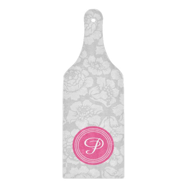 Elegant Girly Floral Gray & Pink Personalisiert Schneidebrett (Vorderseite)