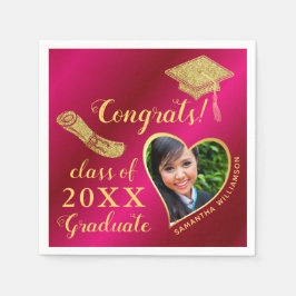 Elegant Girly Hot Pink Gold Foto 2025 Abschluss Serviette