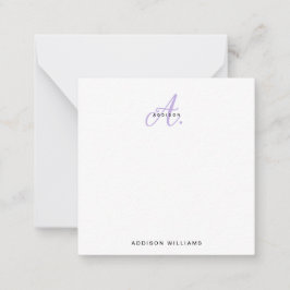 Elegant Girly Lavender Script Monogram Mitteilungskarte