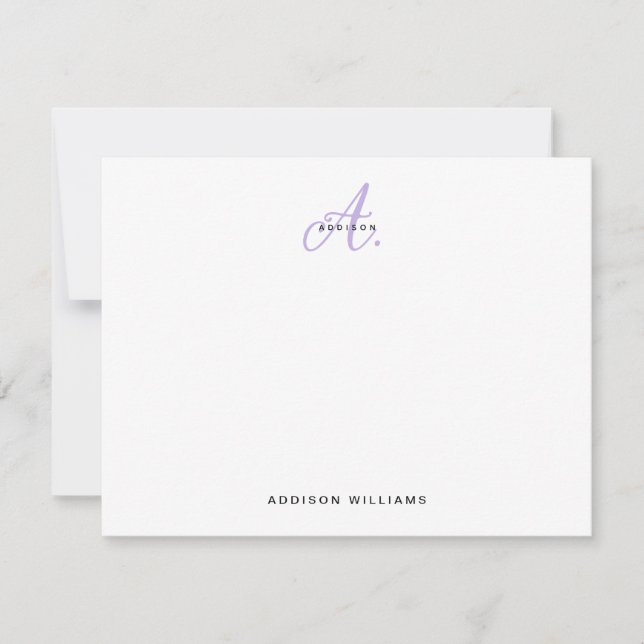 Elegant Girly Lavender Script Monogram Mitteilungskarte (Vorderseite)