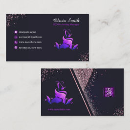Elegant Girly Lila Navy Glitzer QR Code Visitenkarte