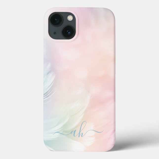 Elegant Girly Mit Monogramm Pastel Rainbow Feather Case-Mate iPhone Hülle (Rückseite)