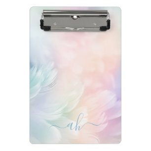 Elegant Girly Mit Monogramm Pastel Rainbow Feather Mini Klemmbrett