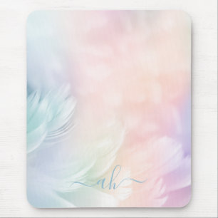 Elegant Girly Mit Monogramm Pastel Rainbow Feather Mousepad
