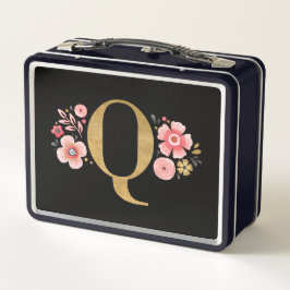 Elegant Girly Pink Black Floral Metall Brotdose