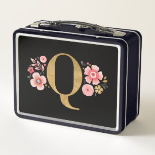 Elegant Girly Pink Black Floral Metall Brotdose