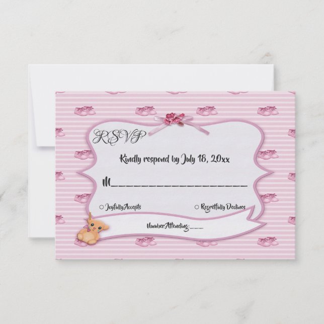 Elegant Girly Pink Bow Streifen Chic Modern Weddin RSVP Karte (Vorderseite)