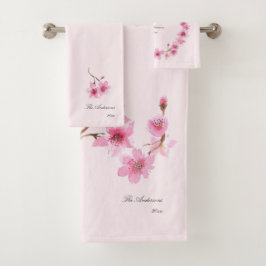 Elegant Girly Pink Cherry Blossom Blumenmuster Badhandtuch Set
