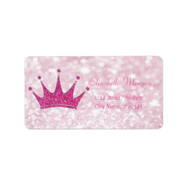 Elegant Girly Pink Glittery, Bokeh, Tiara Adressaufkleber