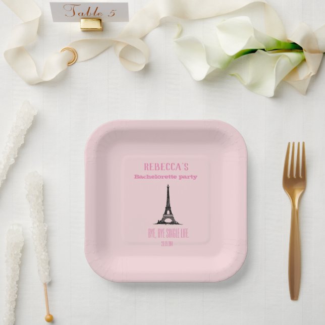 Elegant Girly Pink Paris Junggeselinnen-Abschied  Pappteller (Hochzeit)