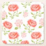 Elegant Girly Pink Roses Rechteckiger Pappuntersetzer<br><div class="desc">Hübsche,  helle Grafik mit schablonen Rosen und pastellgrünen Blätter auf weißem Hintergrund.</div>