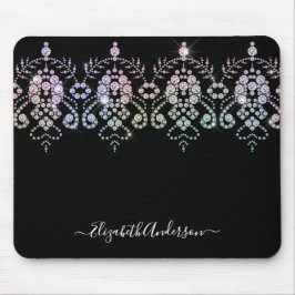 Elegant Girly Schwarz-weiß Monogram Name Mousepad