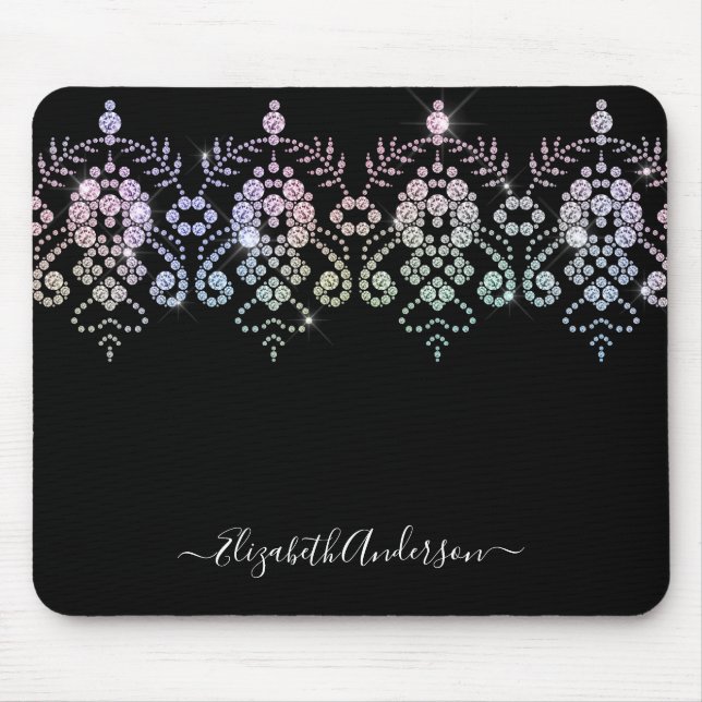 Elegant Girly Schwarz-weiß Monogram Name Mousepad (Vorne)