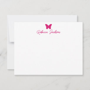 Elegant Girly Script Name Magenta Pink Butterfly Mitteilungskarte