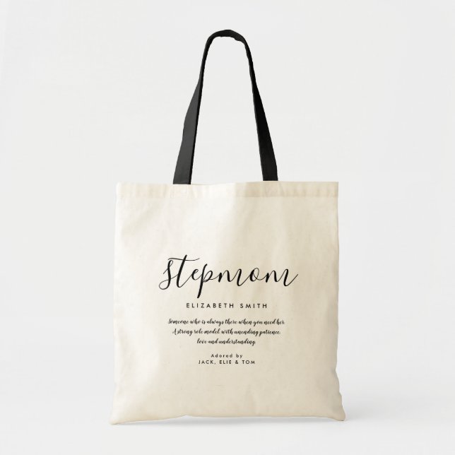 Elegant Girly Script StepMom Quote Tote Bag Tragetasche (Vorne)